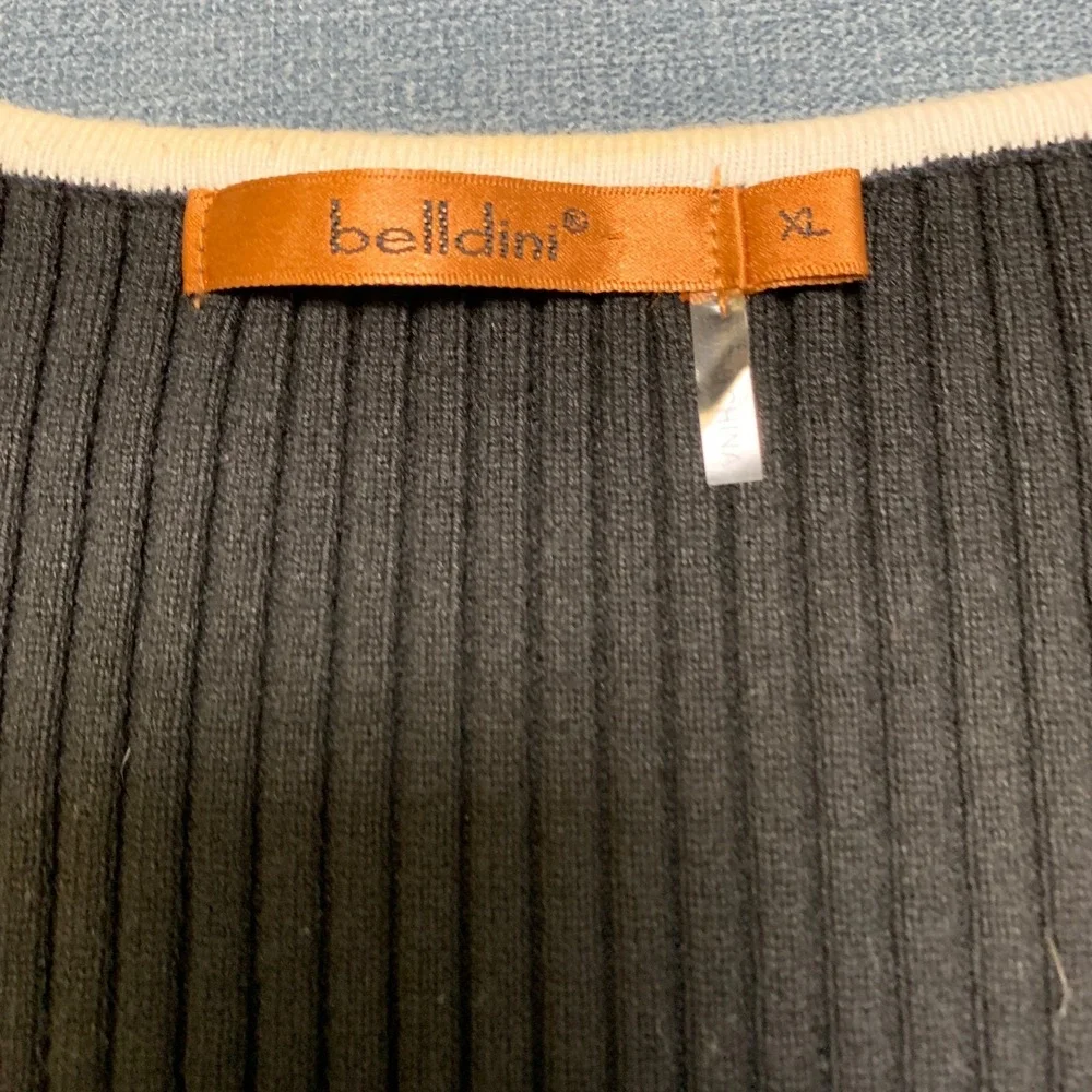 Belldini Knit Top Womens XL Black White Ribbed Sleeveless Outdoor Zip Front